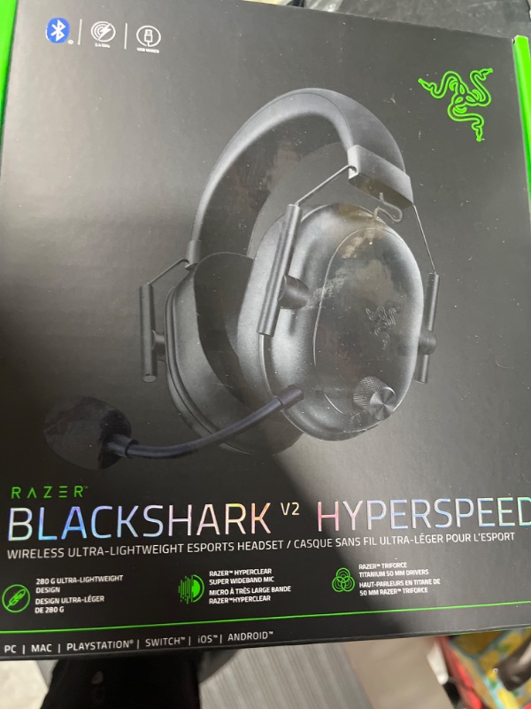 Photo 1 of Razer BlackShark V2 HyperSpeed Wireless Gaming Headset: 280g Lightweight - THX Spatial Audio - Bendable Mic - 50mm Drivers - 2.4GHz, Bluetooth or USB - 70 Hr Battery w/USB Type C Charging - Black