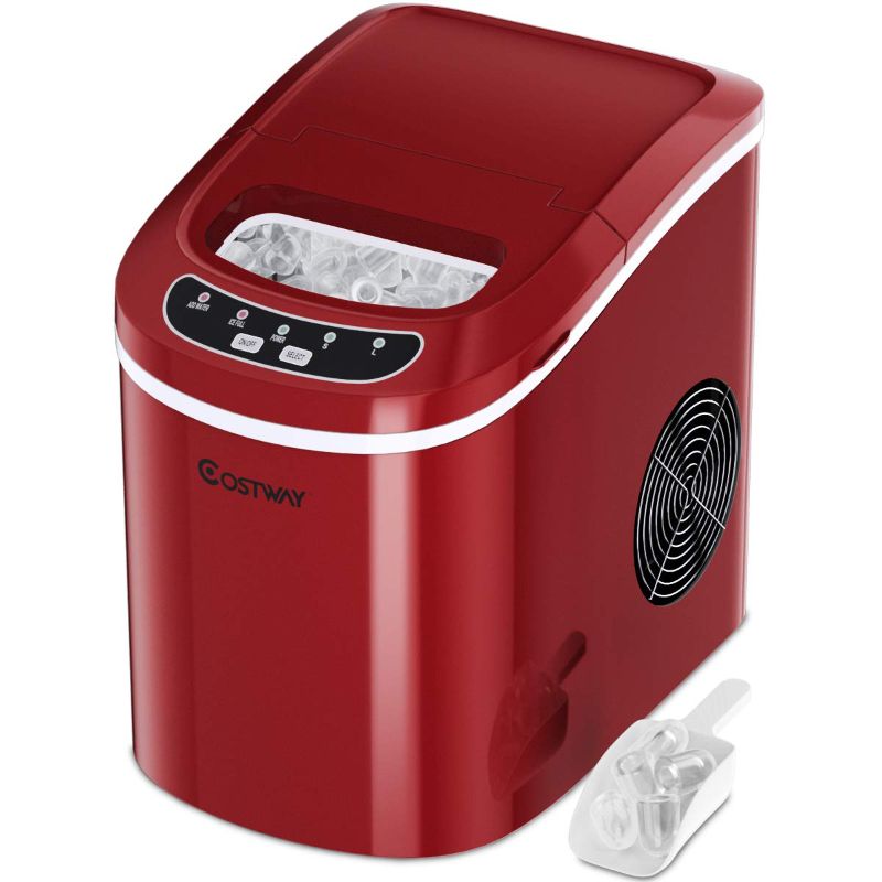 Photo 1 of  Countertop Ice Maker, 26LBS/24H Portable and Compact Ice Maker Machine, Ice Cubes Ready in 6 Mins, Electric High Efficiency Small Ice Maker with Ice Scoop for Home Kitchen Office, Red
