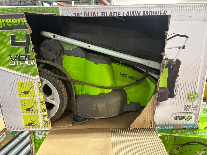 Photo 1 of ***PARTS ONLY*****Greenworks 40V 20-Inch Cordless Twin Force Lawn Mower, 4Ah & 2Ah Batteries with Charger IncludeD **SELLING FOR PARTS ONLY***