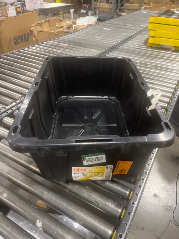 Photo 1 of 14 Gal. Tough Storage Tote in. Black with Yellow Lid


