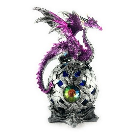 Photo 1 of Ain’t It Nice Dragon Statue on Light up LED Orb Cycling Through Many Vibrant Colors Collectible Dragon Figurine Fantasy Décor Purple 4(L) X 4(W) X
