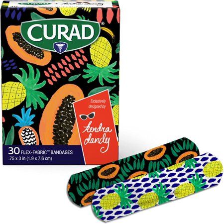 Photo 1 of Curad Kendra Dandy Designer Bandages 2 Colorful Patterns Pineapples and Papayas Flex-Fabric .75 X 3 30 Count (3 Pack)
