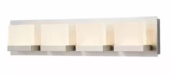 Photo 1 of Alberson Collection 4-Light Brushed Nickel LED Vanity Light with Frosted Acrylic Shade
