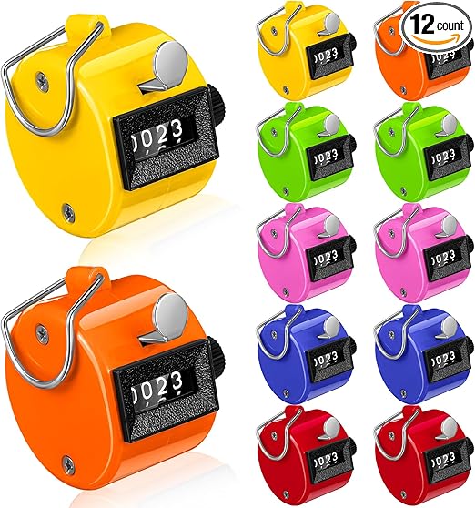Photo 1 of 12 Pcs Handheld Tally Counter, 4 Digit Number Count Clicker Counter, Metal Pitch Counter Hand Mechanical Counters Clickers for Coaching, Knitting, People, Golf and Row
