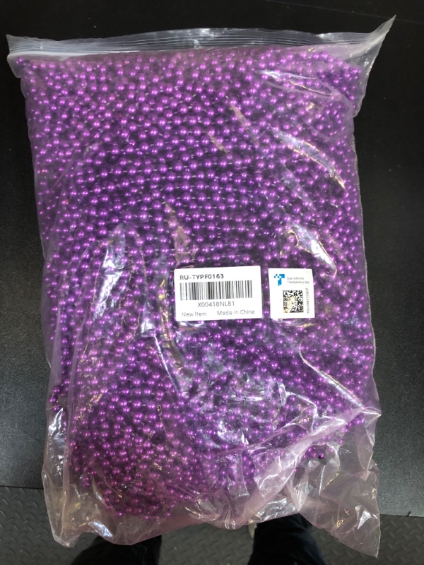 Photo 2 of 144 Pcs Mardi Gras Beads Bulk, 33 Inch 7mm Carnival Beaded Necklaces Decorations For Mardi Gras Festivals, Mardi Gras Parades, Night Club Dress-up Events Party Costume purple