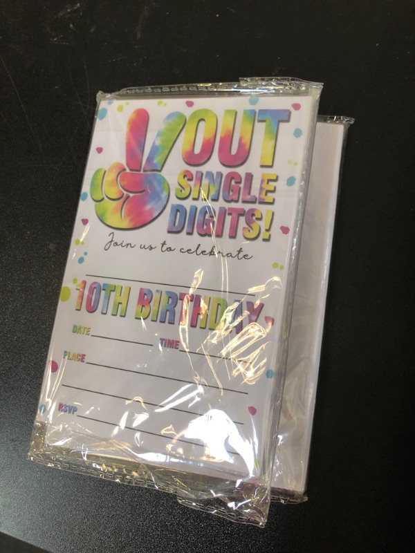 Photo 2 of 10th Confetti Birthday Invitations, Out Single Digits - Birthday Party Invite Cards?20 Count) With Envelopes, Fill In Style Invite Cards For Boys & Girls, Birthday Party Favor & Supplies-B32 Tie Dye Confetti