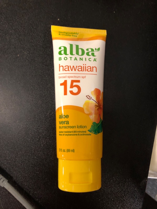 Photo 2 of Alba Botanica Sunscreen for Face and Body, Hawaiian Aloe Vera Sunscreen Lotion, Broad Spectrum SPF 15 Sunscreen, Water Resistant and Biodegradable, 3 fl. oz. Bottle 3 Fl Oz (Pack of 1) SPF 15