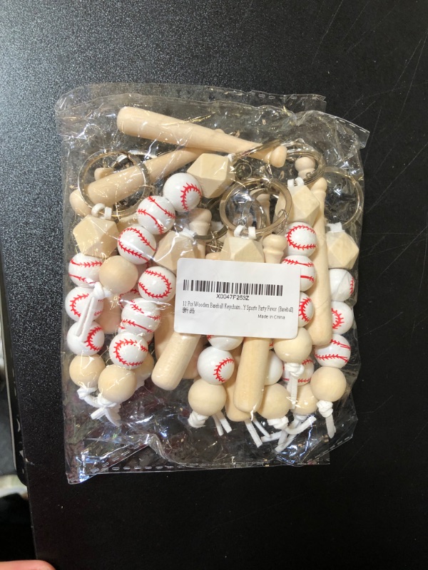 Photo 2 of 12 Pcs Wooden Baseball Keychain With Ball Sports Pendant for DIY Sports Party Favor (Baseball)