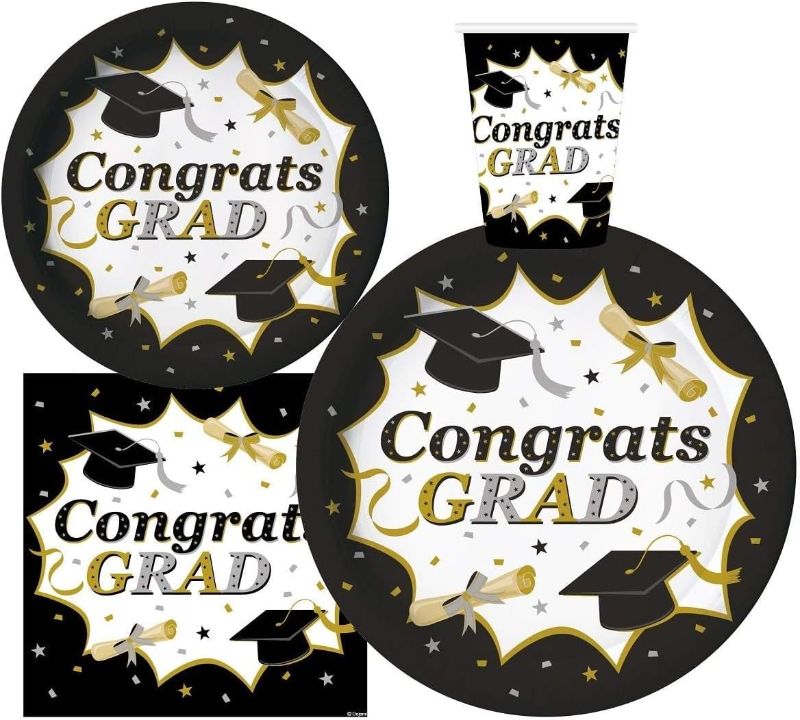 Photo 1 of 120 pc Classic Graduation Value Pack Party Set Include 7" Snack Dessert Plates 30 Dinner Plates 30 ct 3 ply Napkins 30 Cups 30 ct Serves 30
