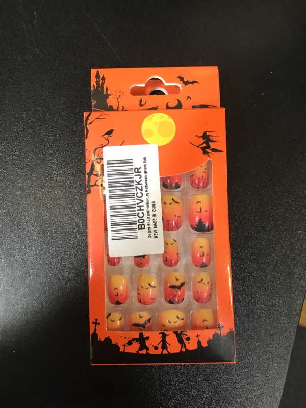 Photo 2 of 24 pcs Short nail HalloweenThemed Nail Design Features 12 Different Sizes,Will Make Your Nails Look Beautifully Captivating Will be Your must-have Accessory Halloween (Black Bat)