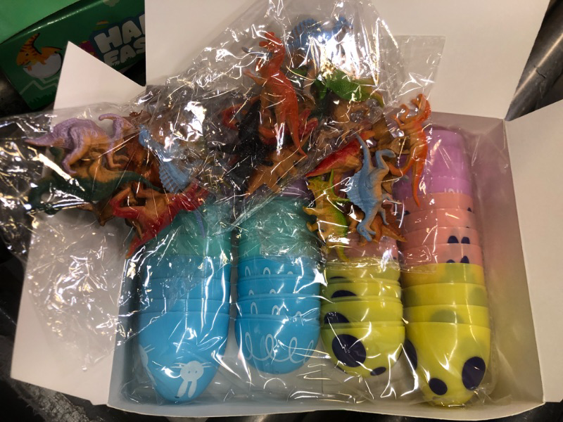 Photo 1 of 24 Pack Prefilled Easter Eggs with Animal Dinosaur Figures for Easter Eggs Hunt, Easter Basket Stuffers Fillers, Easter Party Favors for Kids, Easter Gifts for kids, Classroom Easter Prizes
