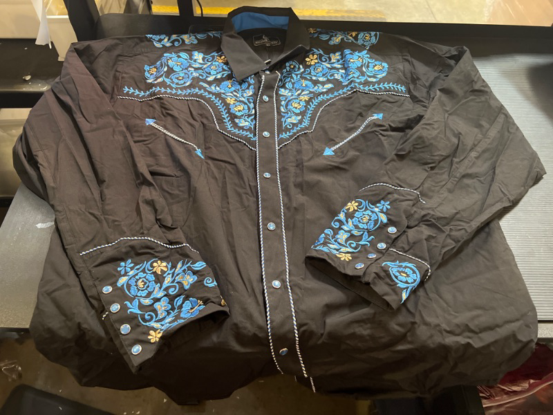 Photo 2 of 3XL Scully Black Men's Long Sleeve Snap Front Tooled Embroidered Shirt P-634