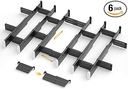 Photo 1 of  Expandable Drawer Dividers with Inserts, Large Kitchen Utensils Drawer Divider, 2.36" High Adjustable Drawer Organizers Separators for Clothing, Kitchen Utensils, 6 Dividers with 12 Inserts-Black