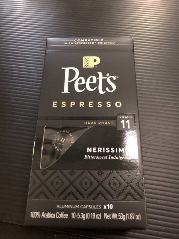 Photo 1 of  expire-11/29/24
Peet's Coffee, Dark Roast Espresso Pods Compatible with Nespresso Original Machine, Nerissimo Intensity 11, 10 Count (1 Box of 10 Espresso Capsules) (Pack of 2) Nerissimo (Intensity 11) 10 Count (