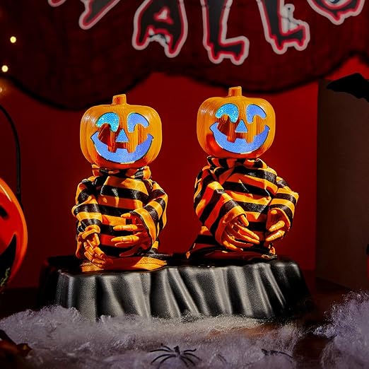 Photo 1 of Animatronic Halloween Decorations, Screaming Indoor Halloween Table Decor with Pumpkin Halloween Spooky Jukebox, Dancing Pumpkin Man in Stripes Halloween Party Decorations on Music Base by WOTOYS
