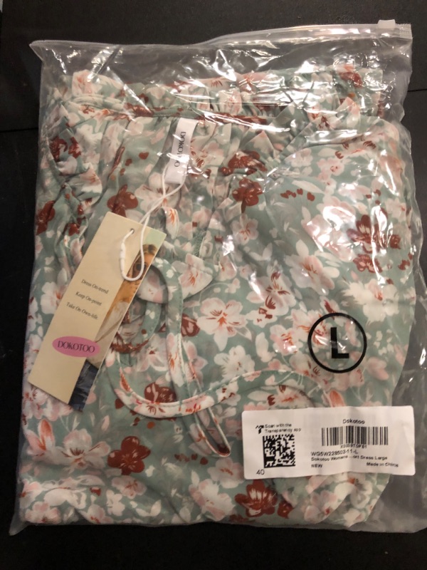 Photo 1 of Dokotoo Womens Summer Dresses 2024 Boho Floral Drawstring V Neck Smocked Long Sleeve Ruffle Tiered Chiffon Mini Short Dress Small Print1  floral  size large 