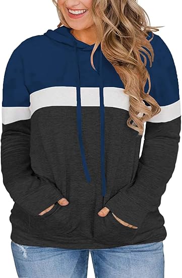 Photo 1 of 20W VISLILY Women-Plus-Size-Hoodies-Sweatshirts Color Block Tops with Pockets  CREWNECK