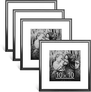 Photo 1 of 10x10 Picture Frames Black, Display Pictures 8x8 with Mat or 10x10 Without Mat, 10 x 10 Frame Square with HD Plexiglass for Wall or Desktop Decoration Suitable for Photos, Artworks, 4 Pack