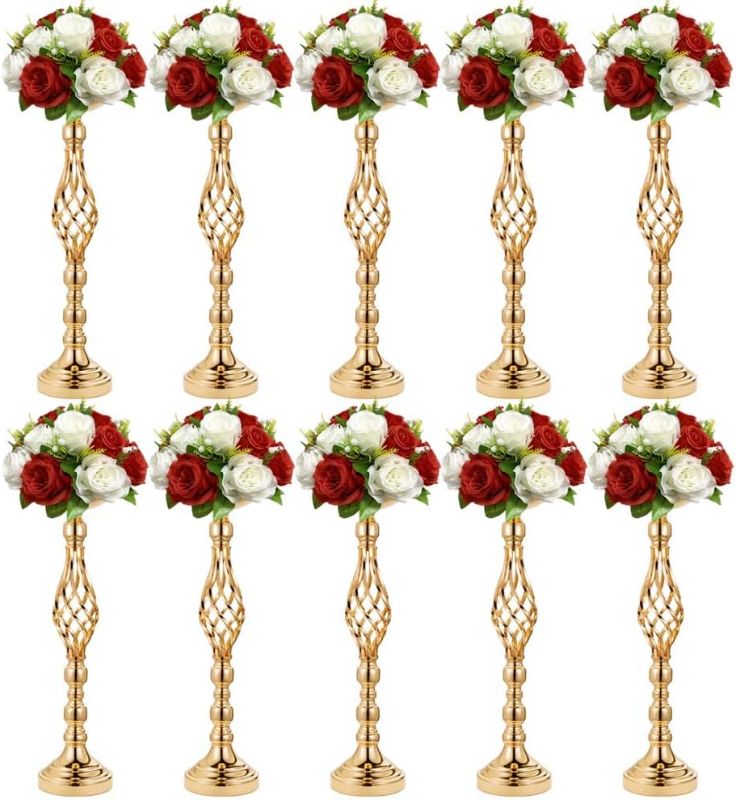 Photo 1 of 10pcs 20.87Inch Gold Centerpieces for tables Cylinder Vases Gold Wedding Centerpieces for Tables Centerpiece Table Decorations Party Birthday