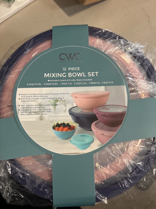 Photo 1 of COOK WITH COLOR Mixing Bowls with TPR Lids - 12 Piece Plastic Nesting Bowls Set includes 6 Prep Bowls and 6 Lids, Microwave Safe Mixing Bowl Set (Multicolored Set with Large Blue Bowl) Multi/Navy TPR Lids