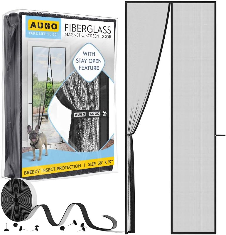 Photo 1 of AUGO Magnetic Fiberglass Screen Door - Self Sealing, Heavy Duty, Hands Free Mesh Partition Keeps Bugs Out - Door Screen Magnetic Closure - Patent Pending Keep Open Feature - 38 Inch x 97 Inch