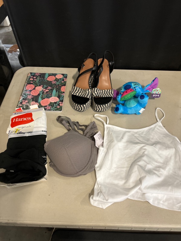 Photo 1 of 6 Item Women's Clothing Bundle. Shoes size 7, Shirt Size M, Boxer size 7, Bra size 36D