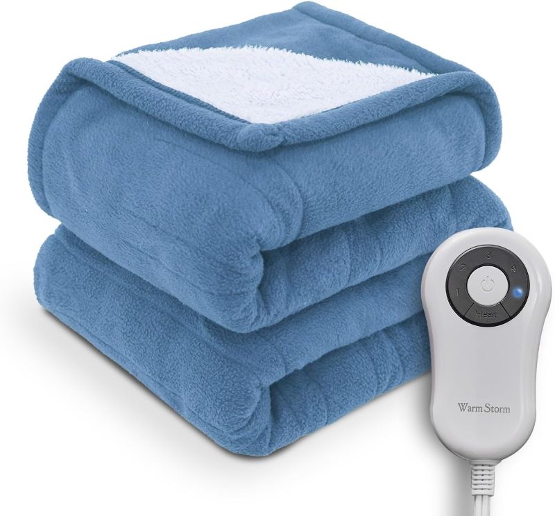 Photo 1 of Electric Throw Blanket with 5 Heating Levels & 4 Hours Auto Off, Sherpa & Polar Fleece Heated Throw Blankets 50"×60", ETL Certified and Machine Washable, for Home&Office Use (Light Blue)