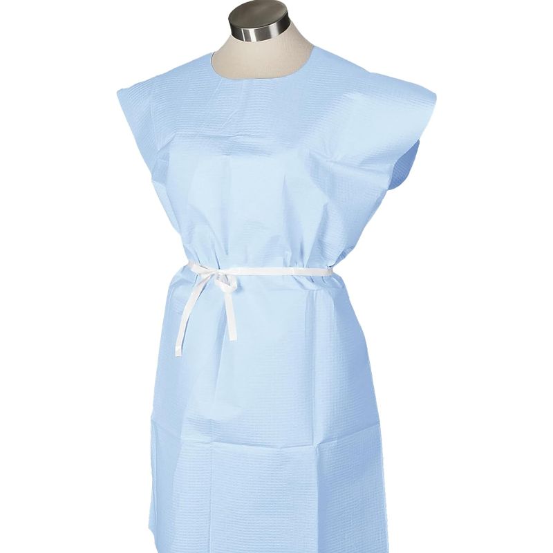 Photo 1 of Avalon Standard Gowns, Blue (Pack of 50)  Tissue/Poly/Tissue Open-Back, Waist-Tie, Short-Sleeve Medical Gowns Disposable Exam Gowns Standard Size 30” x 42”  Latex-Free Medical Supplies (813)