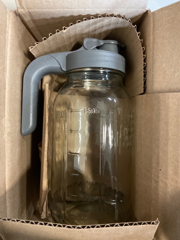 Photo 2 of Half Gallon Mason Jar Pitcher Large Wide Mouth 64 oz with Lid - 2 Quart for Iced Tea, Sun Lemonade, Coffee, Airtight, Set of 1