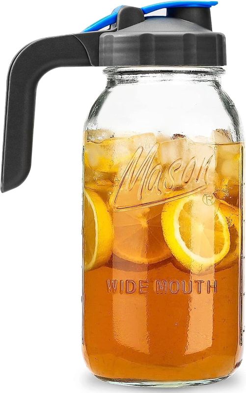 Photo 1 of Half Gallon Mason Jar Pitcher Large Wide Mouth 64 oz with Lid - 2 Quart for Iced Tea, Sun Lemonade, Coffee, Airtight, Set of 1