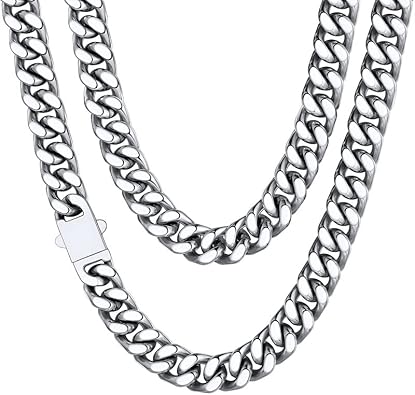 Photo 1 of \ Stainless Steel Mens Cuban Link Chain, Miami Cuban Chain Necklace, 9mm Width, No Tarnish& Durable Hip Hop Mens Jewelry, 20", Send Gift Box