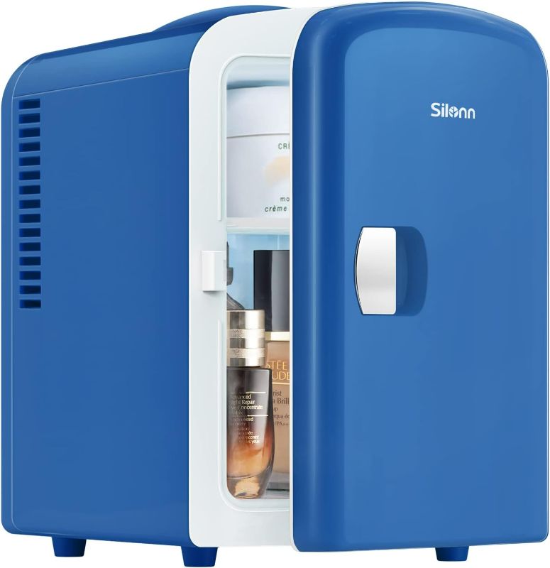 Photo 1 of Silonn Mini Fridge, Portable Skin Care Fridge, 4 L/6 Can Cooler and Warmer Small Refrigerator with Eco Friendly for Home, Office, Car and College Dorm Room, Compact Refrigerator (SLRE01B) *MISSING CORD*