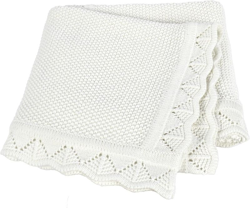 Photo 1 of Knitted Baby Blanket for Boys & Girls, 100% Cotton Receiving Swaddle Crib Stroller Blanket for Shower Gift Registry for Newborns, Infants, Toddlers40 x31(White)