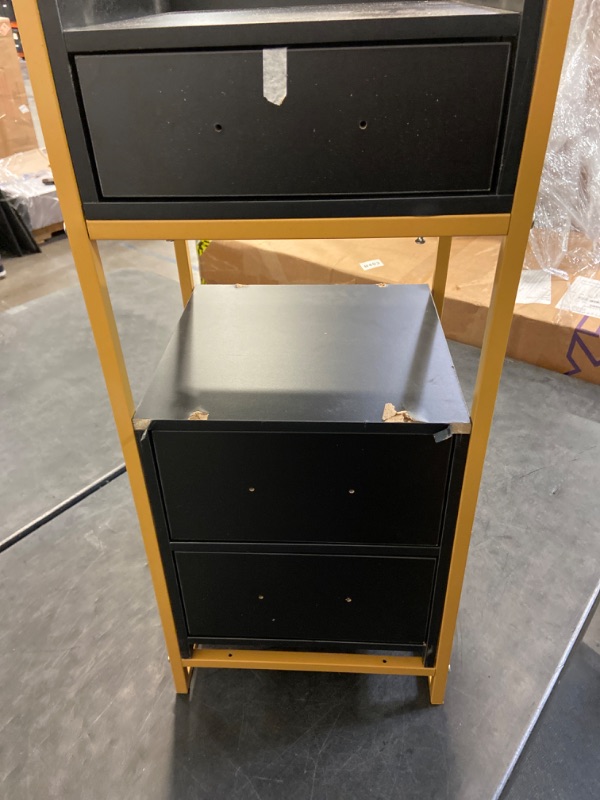Photo 1 of Salon Storage Cart, 14*12*34" Barber Shop Tool Cabinet w/Hair Dryer Holder, 176.37LBS Load Free Standing Nail Salons Trolley w/Wheel, 3 Drawers & 2 Open Tier Categorize Salon Station-Gold Black