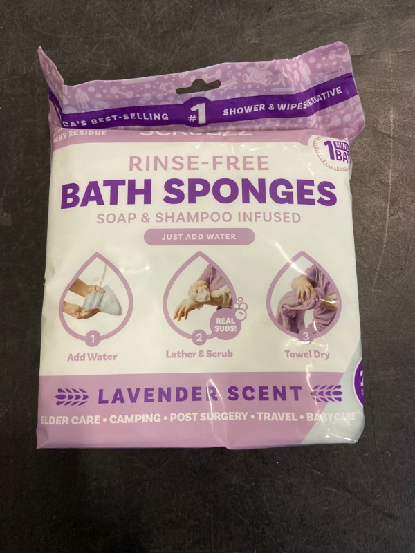 Photo 2 of ***Lavender Scent*** Scrubzz Disposable No Rinse Bathing Wipes - 25 Pack - All-in-1 Single Use Shower Wipes, Simply Dampen, Lather, And Dry Without Shampoo Or Rinsing