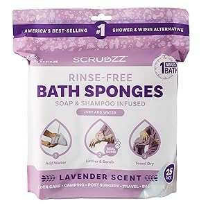 Photo 1 of ***Lavender Scent*** Scrubzz Disposable No Rinse Bathing Wipes - 25 Pack - All-in-1 Single Use Shower Wipes, Simply Dampen, Lather, And Dry Without Shampoo Or Rinsing