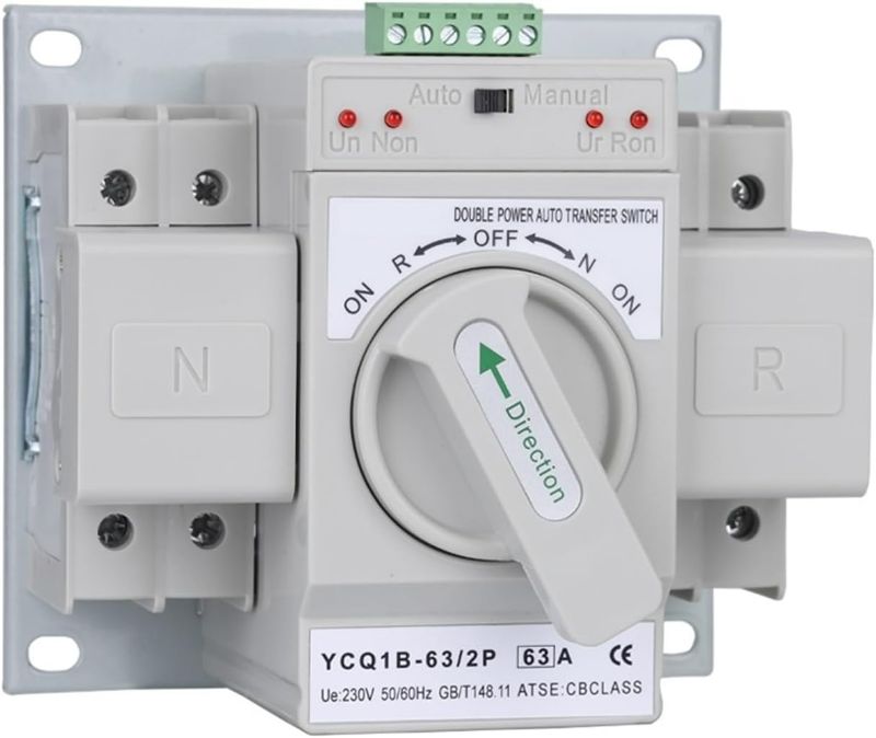 Photo 1 of Double Power Automatic Transfer Switch CNC Auto/Manual Switching Circuit Breakers YCQ1B-63 2P/3P/4P 63A Dual Power Automatic Transfer Switch AC230V 50/60Hz MCB (Size : 3P, Color : 63A)