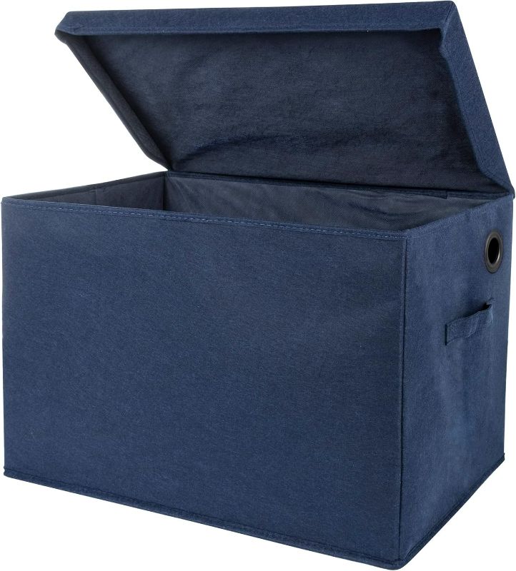 Photo 1 of ** FINAL SALE – SOLD AS IS **  Collapsible Felt Soft Toy Box Toy Chest for Toddlers Toy Storage Organizer with Handles and Hinged Lid, 22 x 14.5 x 15 inches, Navy