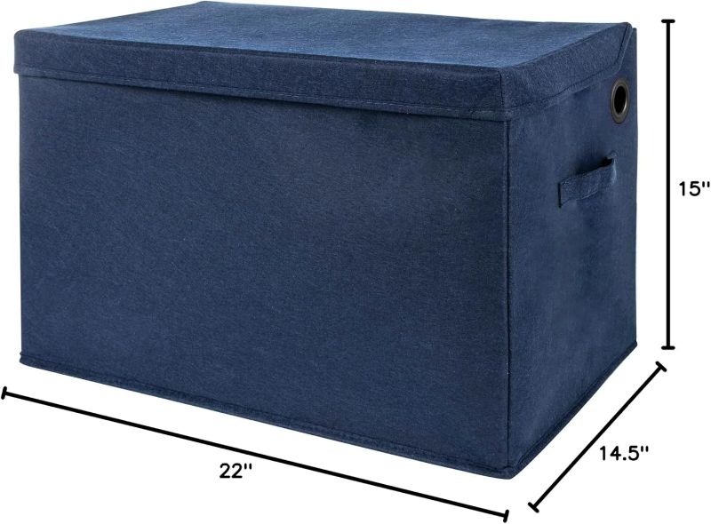 Photo 2 of Collapsible Felt Soft Toy Box Toy Chest for Toddlers Toy Storage Organizer with Handles and Hinged Lid, 22 x 14.5 x 15 inches, Navy