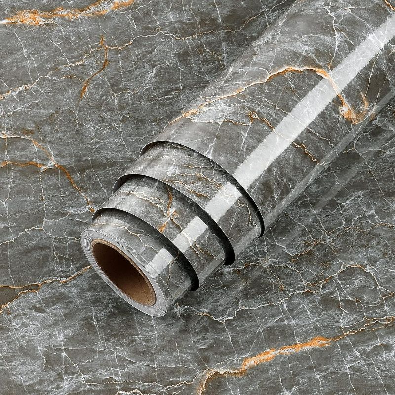 Photo 1 of LACHEERY Large Size 36 x 160 Inch Faux Cracked Marble Contact Paper for Countertops Waterproof Dark Grey Marble Wallpaper Peel and Stick for Kitchen Bathroom Backsplash Counter Tops Vinyl Wall Paper