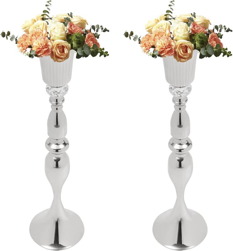 Photo 1 of 10 Pack Silver Metal Candle Holders 29.1" Tall Stand Flowers Vase Candlestick Flower Arrangement Candelabra Candle Holder Stand Set for Wedding Party Event Restaurant Hotel Decoration