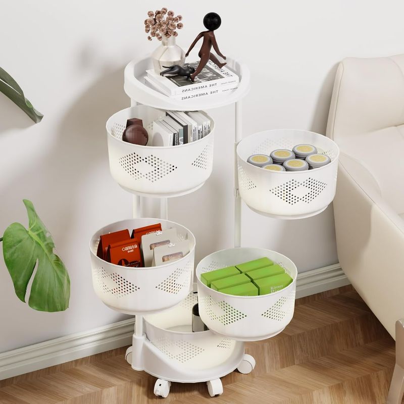 Photo 1 of 5 Tier Rotating Fruit Basket, Kitchen Storage Rack Shelf Carts, Circular Rotating Basket, Large Storage Rack & Fruit Vegetable Shelf, Rotatable Basket for Kitchen Bathroom Laundry Room White Five Layers