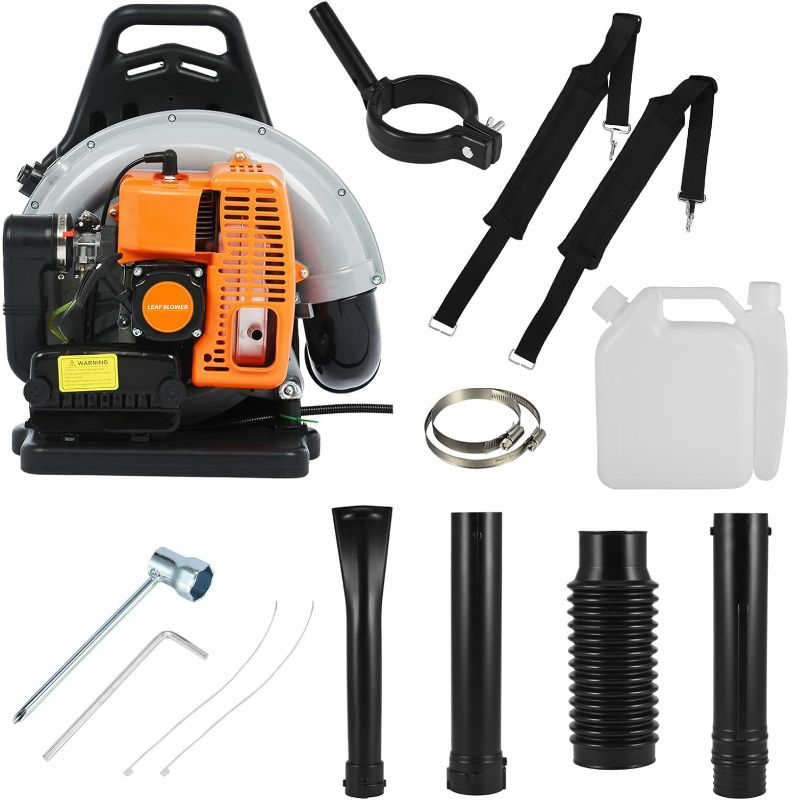 Photo 1 of 665 CFM Leaf Blower, Gas Blower, Electric Leaf Blower for Lawn Care, Backpack Blower, 1 Set Leaf Blower 2-Stroke Engine Multi-purpose 63 Cubic Centimeter High Strength Snow Blower for Outdoor (Orange)