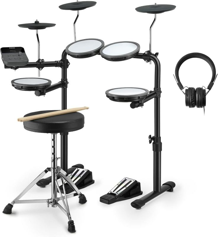 Photo 1 of Donner DED-70 Electric Drum Set with 4 Quiet Mesh Drum Pads, 2 Switch Pedal, Portable and Solid Drum Set with Type-C Charging, 68+ Sounds, Throne, Headphones, Sticks, Melodics Lessons