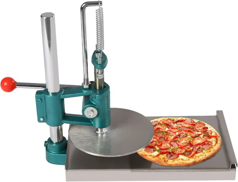 Photo 1 of 7.9inch Pizza Dough Press Machine w/Cast Iron Base, Dual Plates, 304 Stainless Steel Manual 0.2" Thick Disc Dough Pastry Press Machine for Making Hand Pies, Bread Molds, Pie Crusts