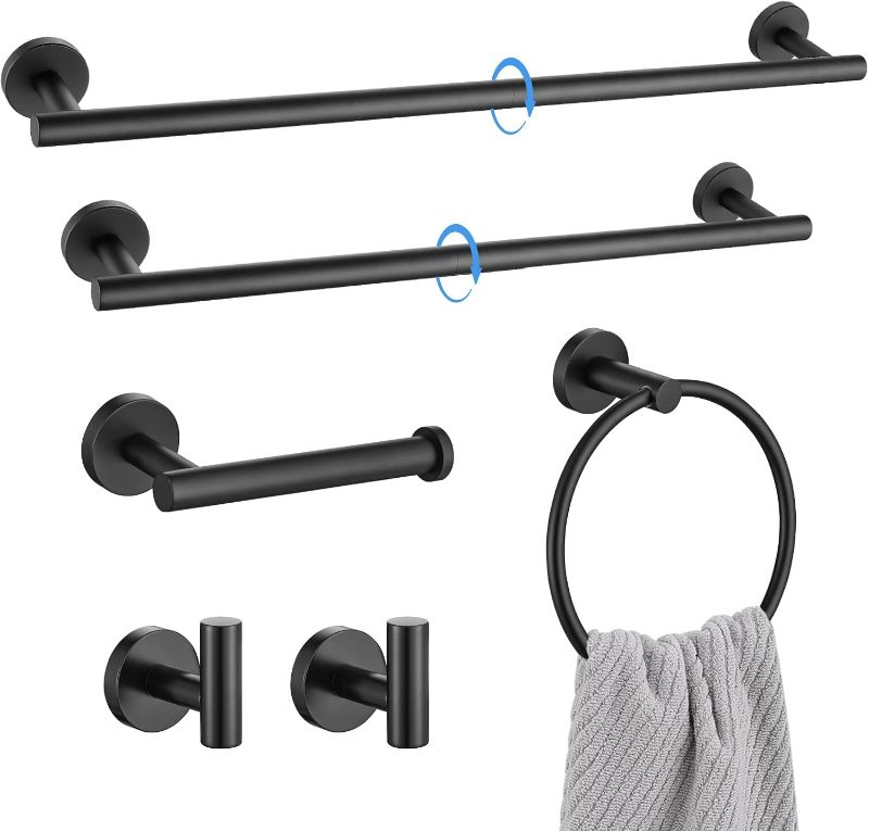 Photo 1 of 6-Piece Matte Black Towel Bar Set Bathroom Hardware Set Towel Holder Set for Bathroom SUS304 Stainless Steel Bathroom Accessory Set