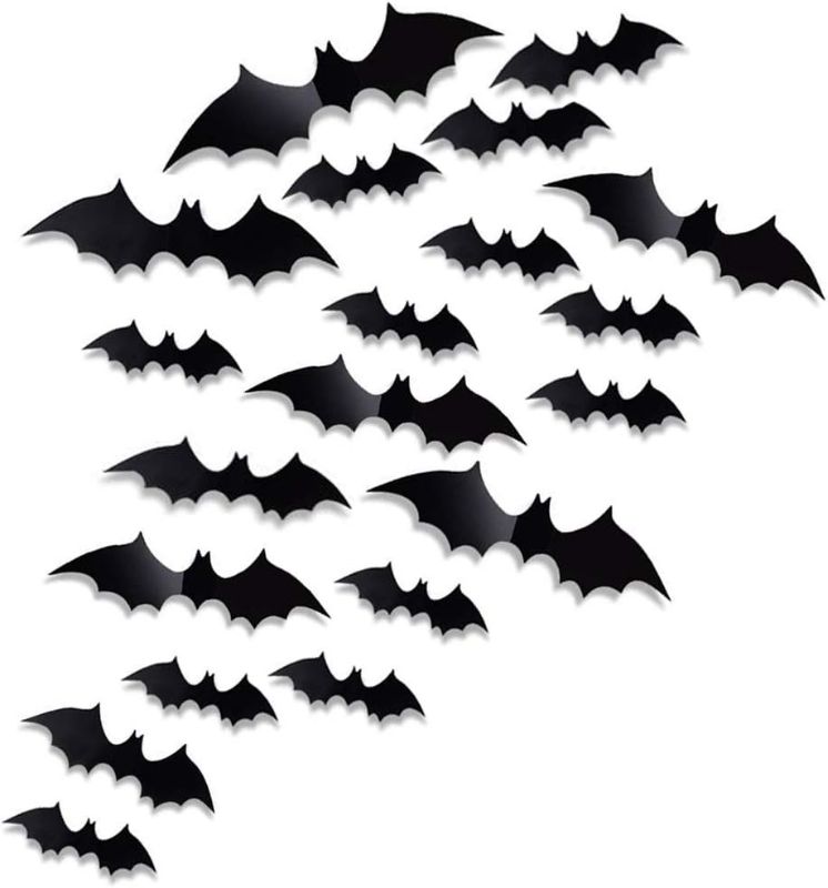 Photo 1 of Antner Halloween Bat Wall Sticker 3D Bats Decorations PVC Bats for Halloween Party DIY Home Decor Party Supplies Wall Decal Window Decors, 60pcs