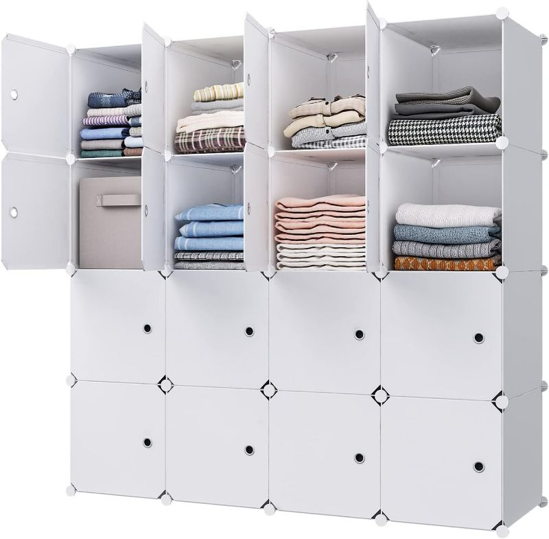 Photo 1 of Large Cube Storage -14"x18" Depth Cube (16 Cubes) Organizer Shelves Clothes Dresser Closet Storage Organizer Cabinet Shelving Bookshelf Toy Organizer, White, 56"x18"x56"