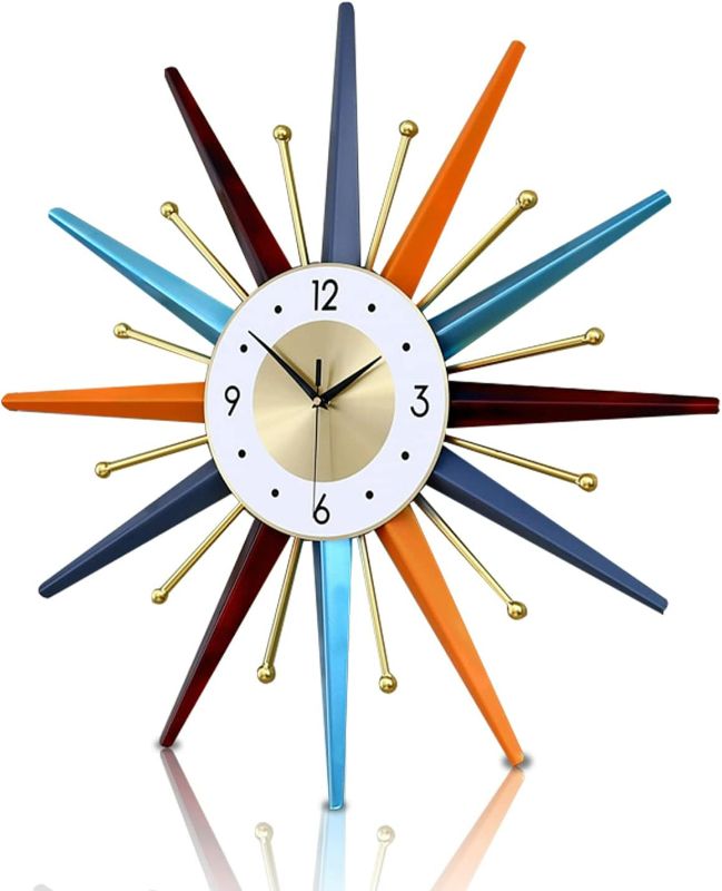 Photo 1 of FIELDY Large Wall Clock 22 Inch Mid Century Wall Clock Starburst Clock Non Ticking Battery Operated 3D Wall Clock Home Décor for Living Room, Kitchen, Dining Room, Bedroom