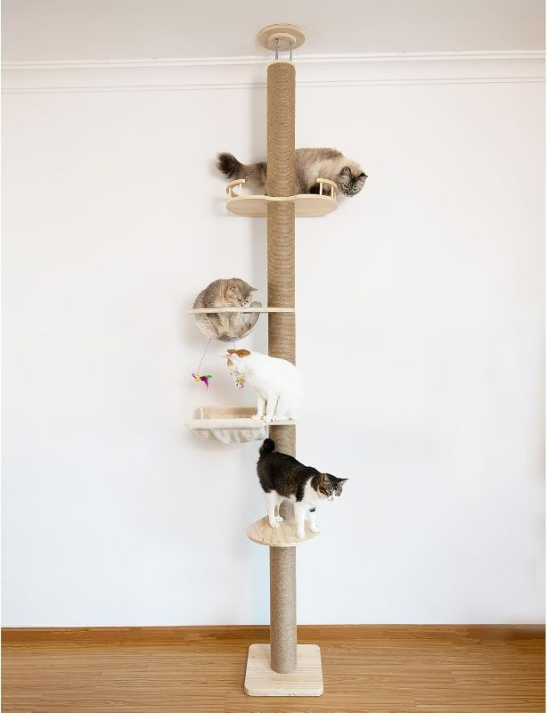 Photo 1 of Cat Tree Floor to Ceiling Natural Sisal Rope Scratching Post Height: Cat Tree Cat Modern Activity Tree